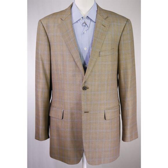 John W Nordstrom Loro Piana Brown Blue Windowpane Wool Silk Sportcoat Blazer 42L - Picture 2 of 9